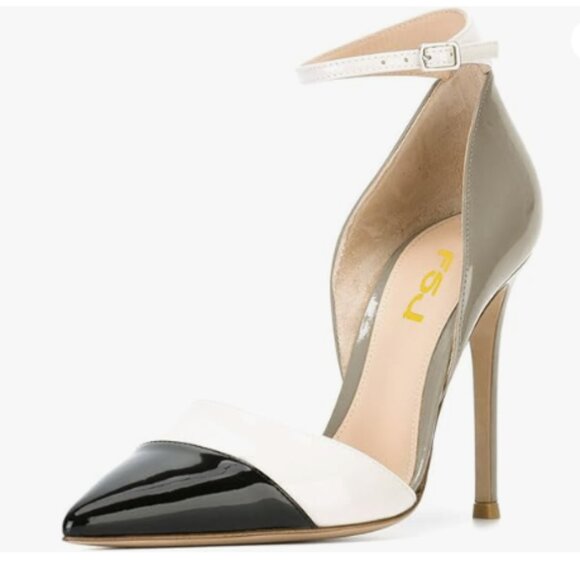 FSJ Women Ankle Strap High Heels D'Orsay Pumps Pointed Toe Stiletto Shoes White - Picture 1 of 8